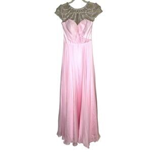 NWT Womens Illusion Pearl Sweetheart Neckline Light Pink Dress, Size 4, 249$